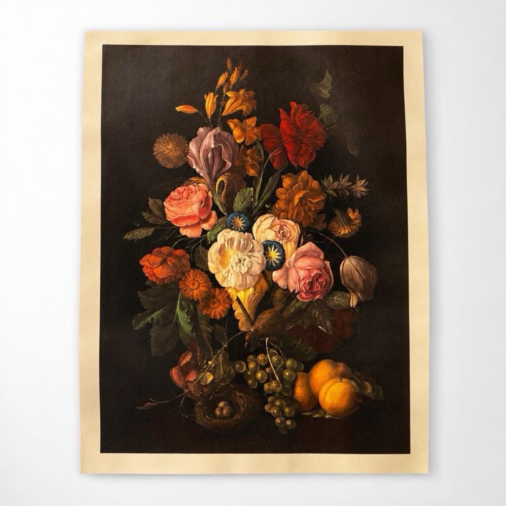 Antique Floral Fiesta Art Print Litho In USA Still Life Flowers Unframed 12x16”